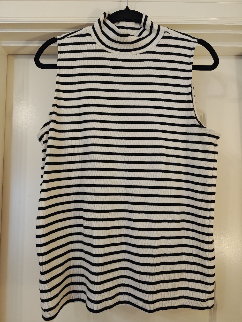 LOFT Sleeveless Mock Neck Stripe Top - Black & White